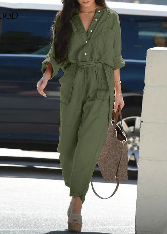 Pink Peter Pan Collar Pockets Tunic Jumpsuit Fall