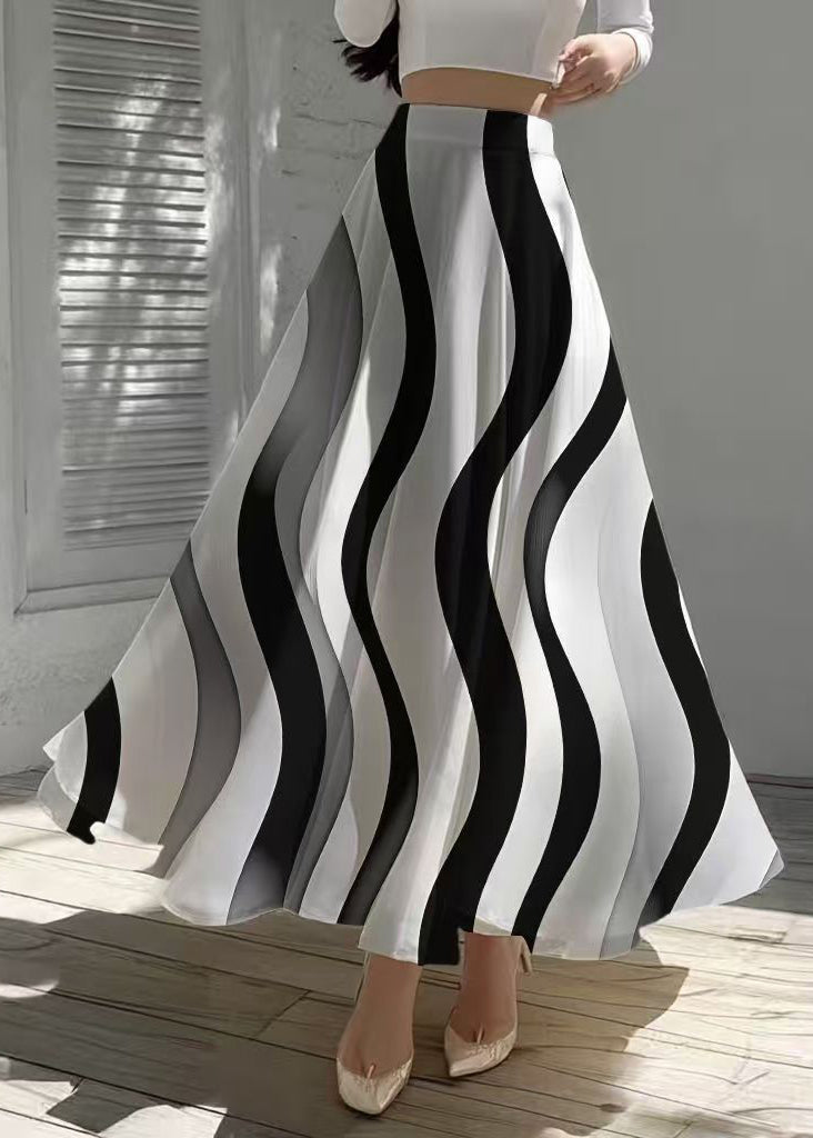 Fine Black Wave Striped Draping Chiffon Skirt Fall