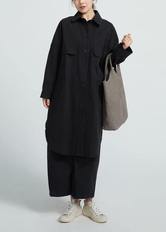 Big Pockets Cotton Spring Wardrobes Sewing Black Shirt Dress