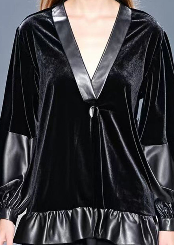 Black Oversized Patchwork Silk Velour Top Fall