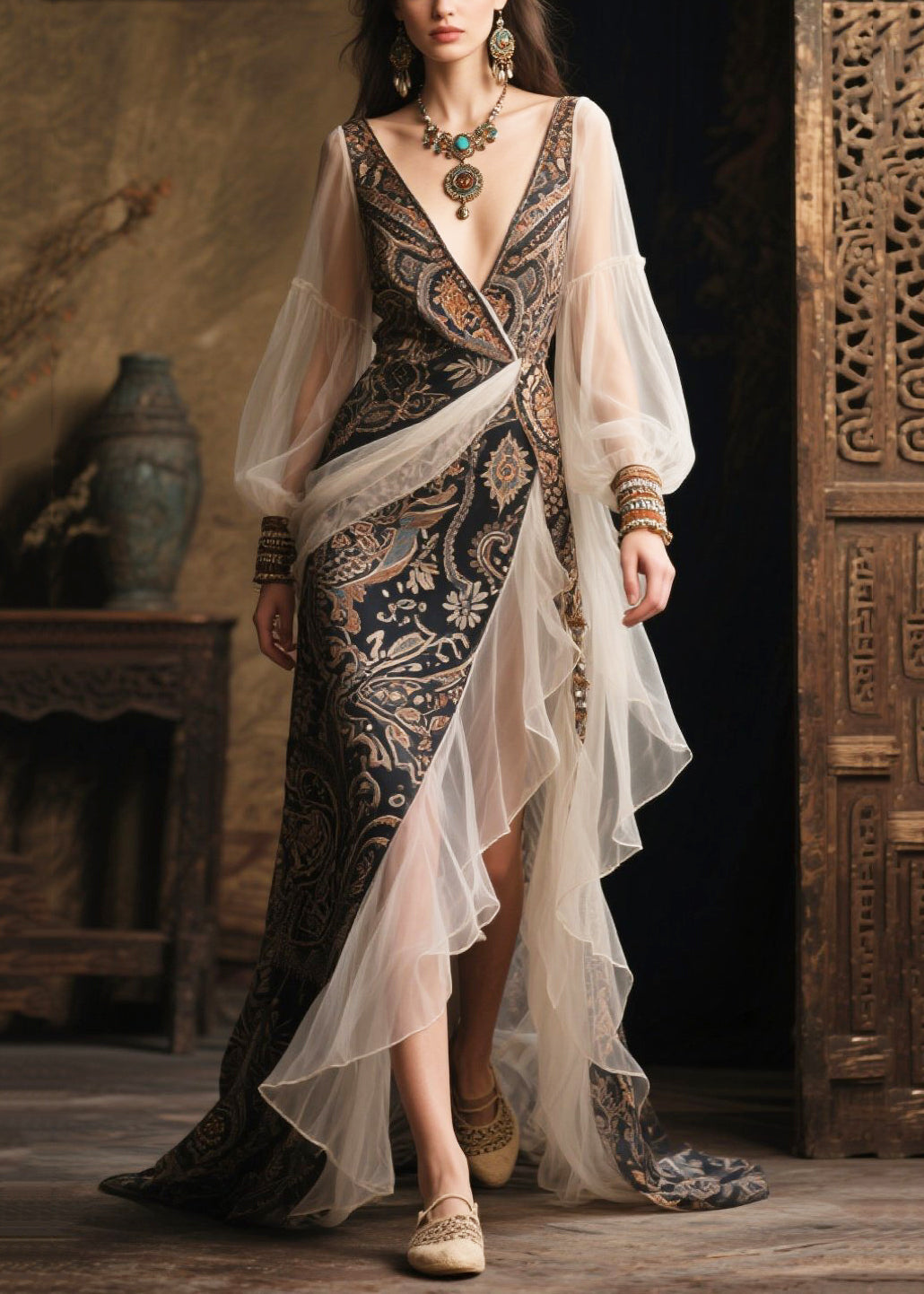 Black Exra Large Hem Patchwork Tulle Evening Dress Summer