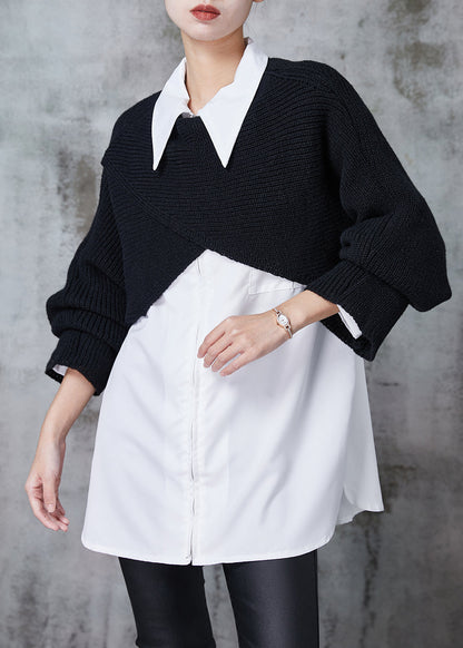 French Black Asymmetrical Design Knit Two Piece Set Clothing Spring