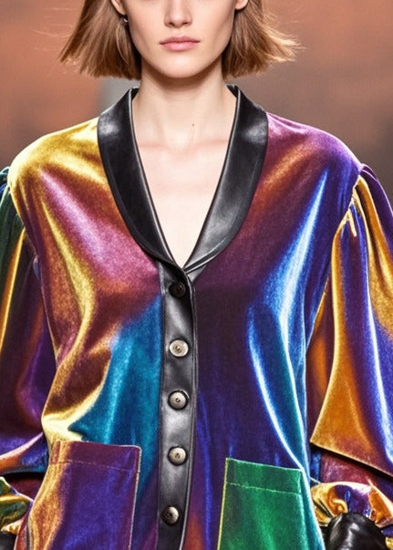 Gradient Color Peter Pan Collar Patchwork Silk Velvet Jackets Fall