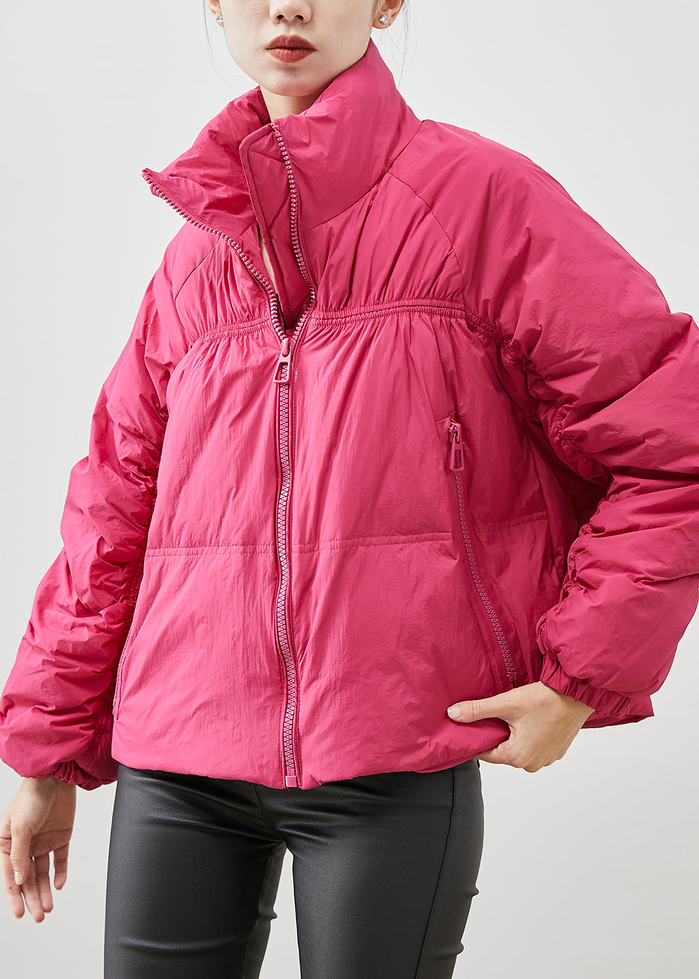 Rose Zip Up Wrinkled Duck Down Down Coat Winter
