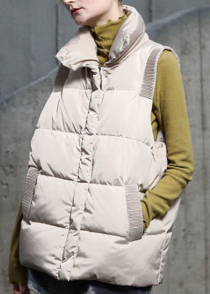 French Apricot Zippered Pockets Duck Down Waistcoat Sleeveless