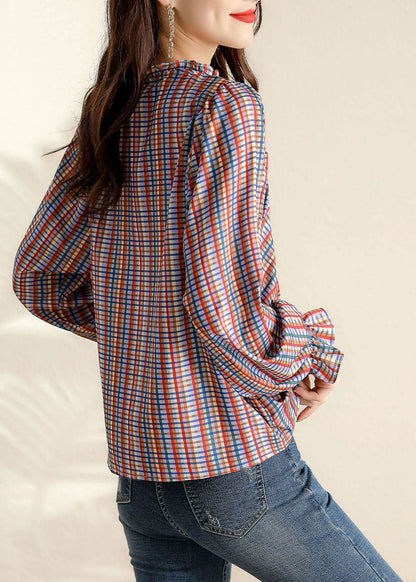 Ruffled Plaid Blouse Tops Spring