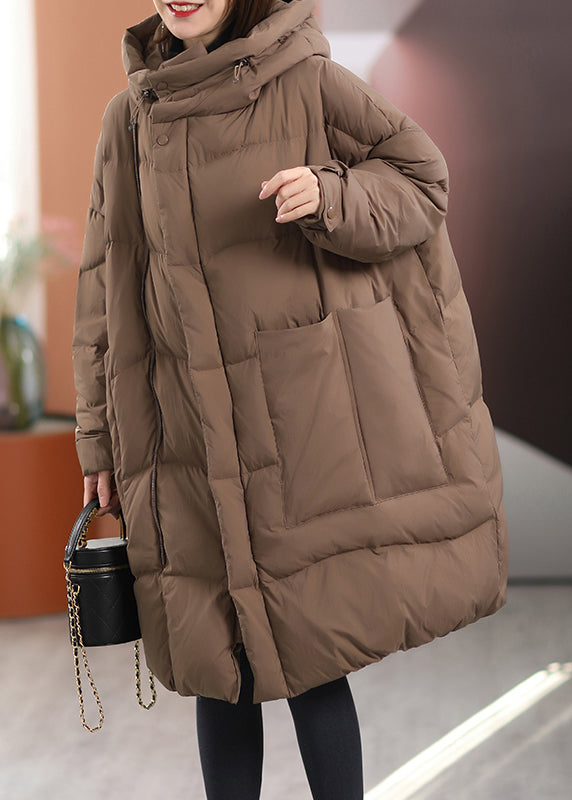 Khaki Oversized Patchwork Pockets Duck Down Winter Coats