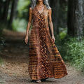 Women's Retro Geometric Print V-neck Loose Midi Dress artswardrobe