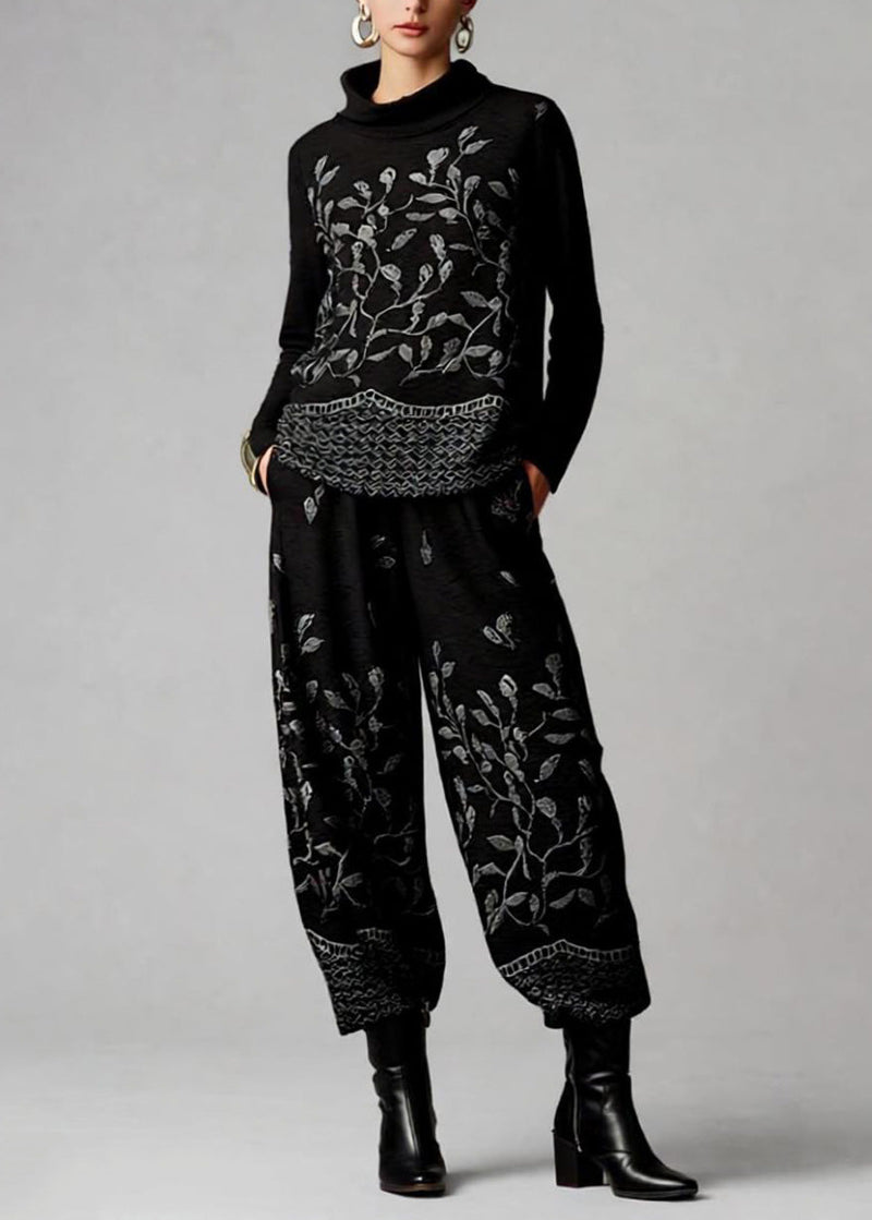 Jacquard Top and Crop Pants Cotton Two Pieces Set Spring
