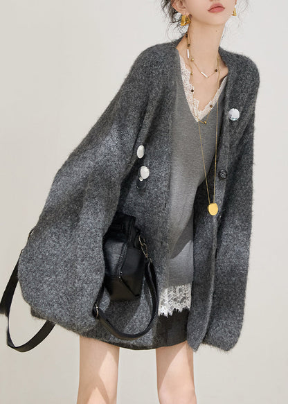 Grey Sequins Cotton Knit Cardigans Fall