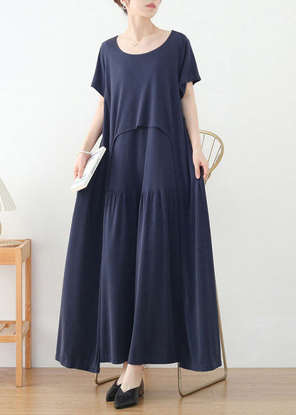 Blue Baggy Beach Dresses Asymmetrical Design Short Sleeve