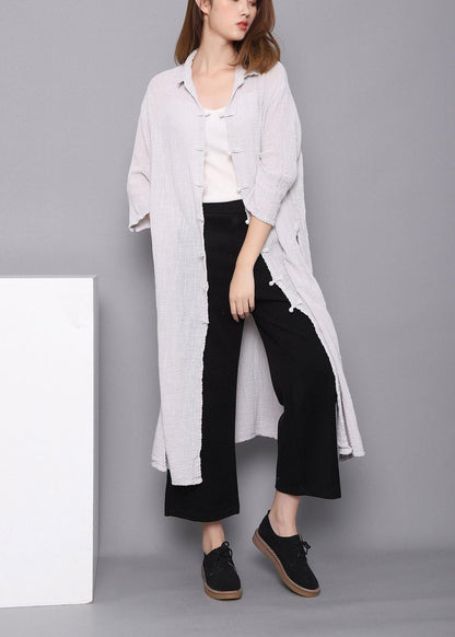 White Peter Pan Collar Dress Chinese Button Spring Maxi Dress