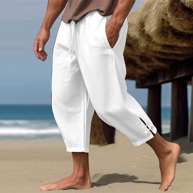 Men's Solid Color Pocket Casual Linen Pants artswardrobe