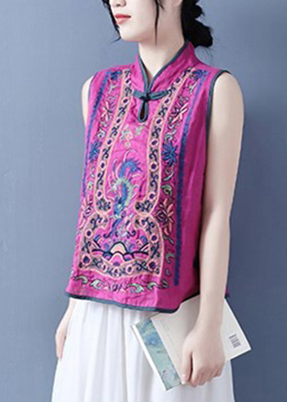 Art Light Blue Stand Collar Embroidered Waistcoat Summer