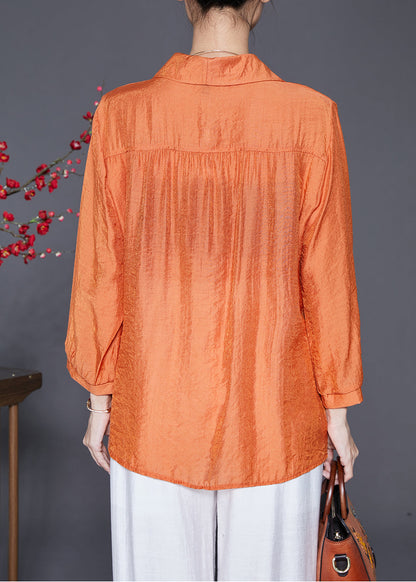Orange Oversized Patchwork Linen Silk Shirt Top Fall
