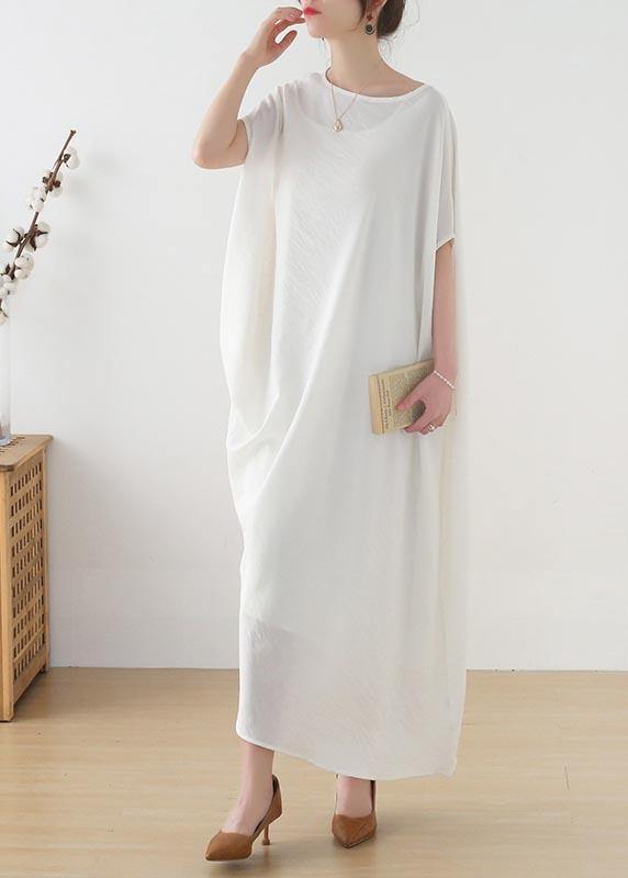 White Asymmetrical Design Linen Summer Long Dresses