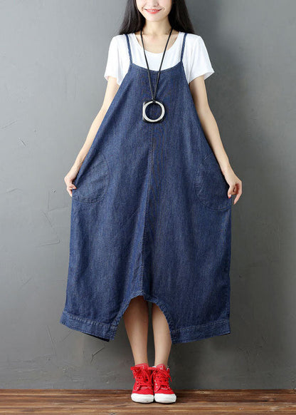 Blue Pockets Harem Pants Jumpsuits Spring