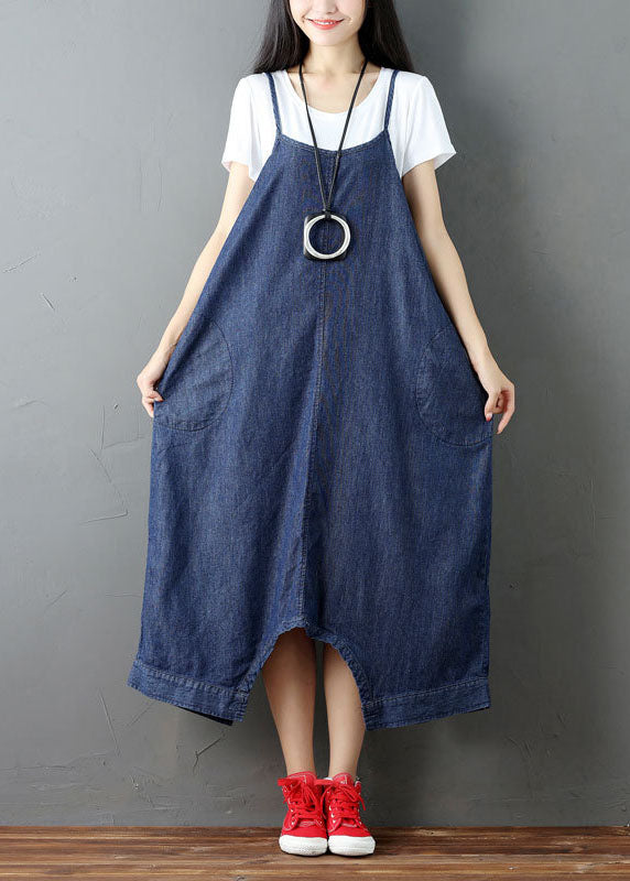 Blue Pockets Harem Pants Jumpsuits Spring