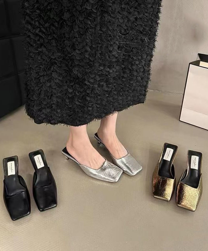 Silver Splicing Chunky Slide Sandals Faux Leather