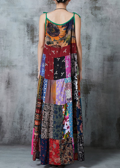 Color Block Patchwork Exra Large Hem Cotton Spaghetti Strap Dress Summer