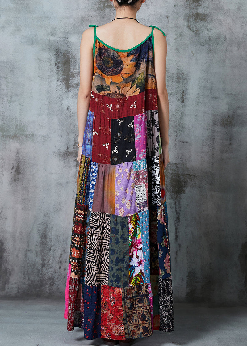 Color Block Patchwork Exra Large Hem Cotton Spaghetti Strap Dress Summer