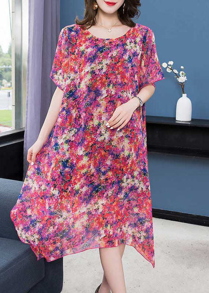 Purple Print Asymmetrical Design Patchwork Chiffon Dresses Summer