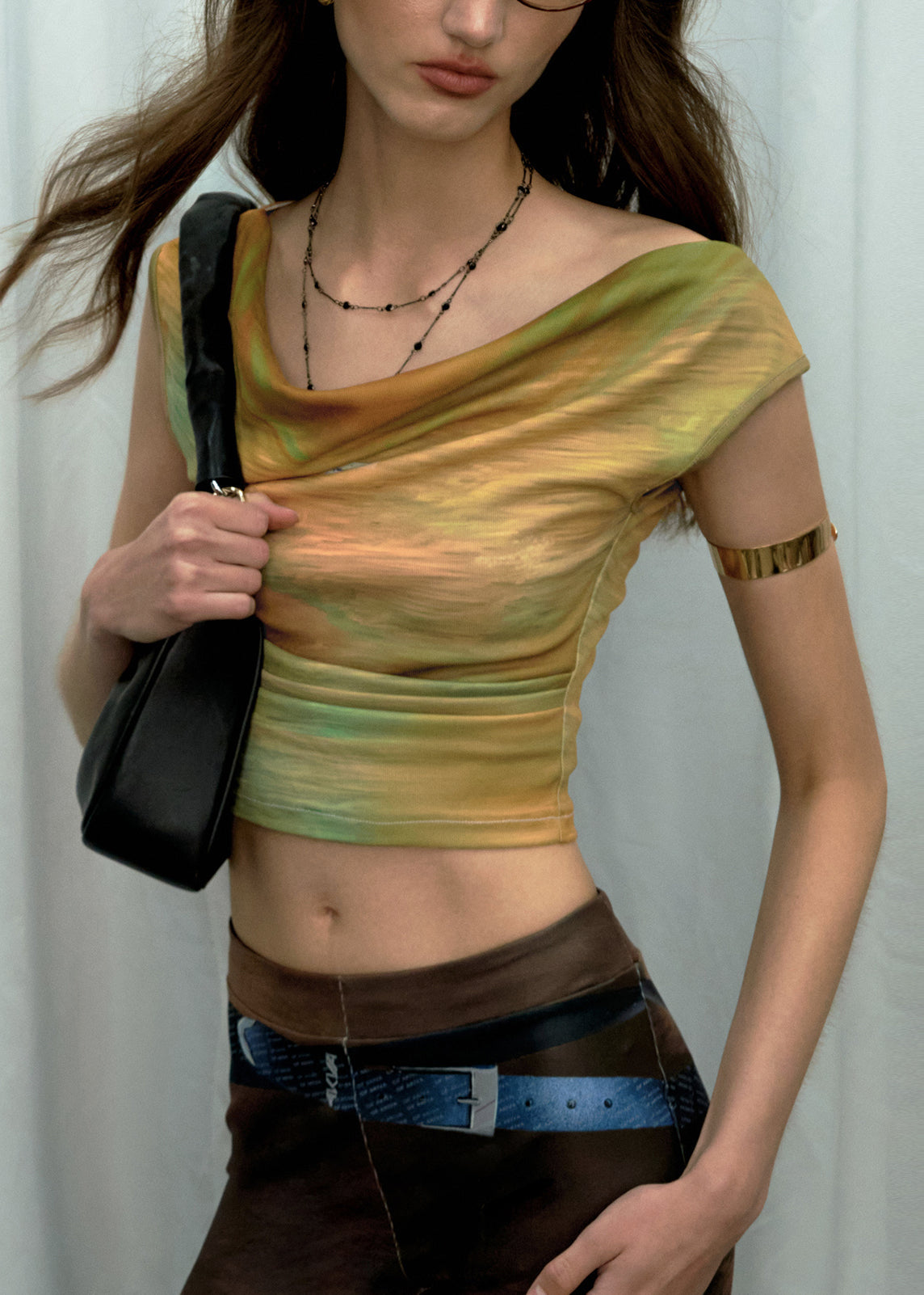 Novelty Green O-neck Print Vest Sleeveless
