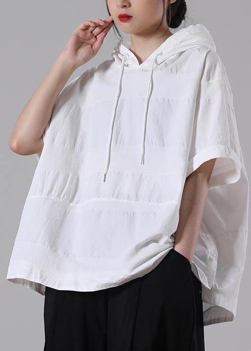 White Hooded Side Open Cotton T Shirt Summer