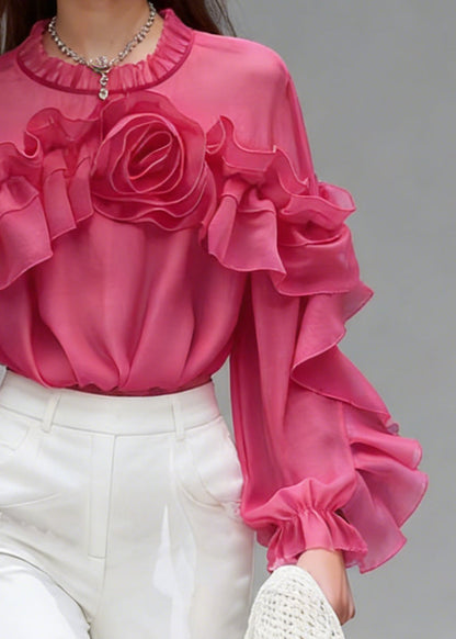 Rose Ruffled Cotton Shirt Spring