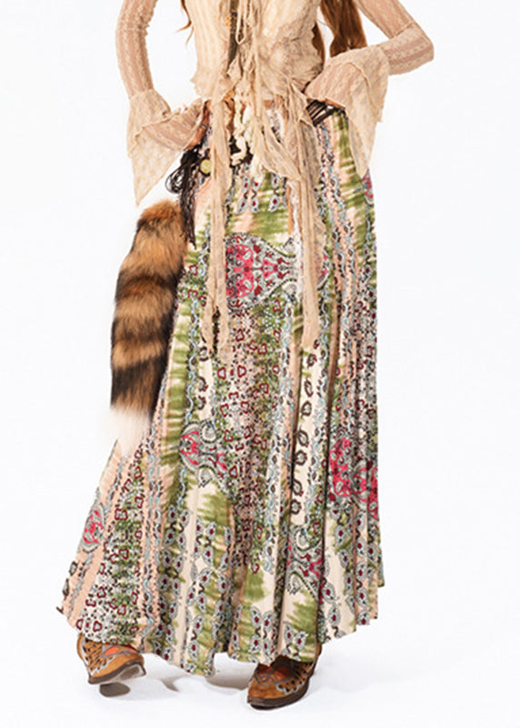 Green High Waist Print a Line Skirt Summer
