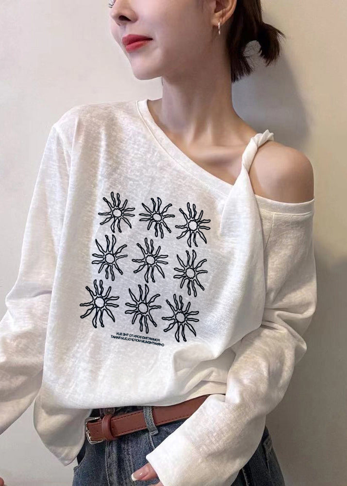 White Asymmetrical One Shoulder Print Top Fall