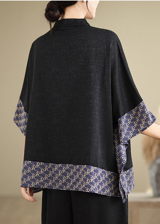 Blue Oversized Patchwork Silk Shirts Summer