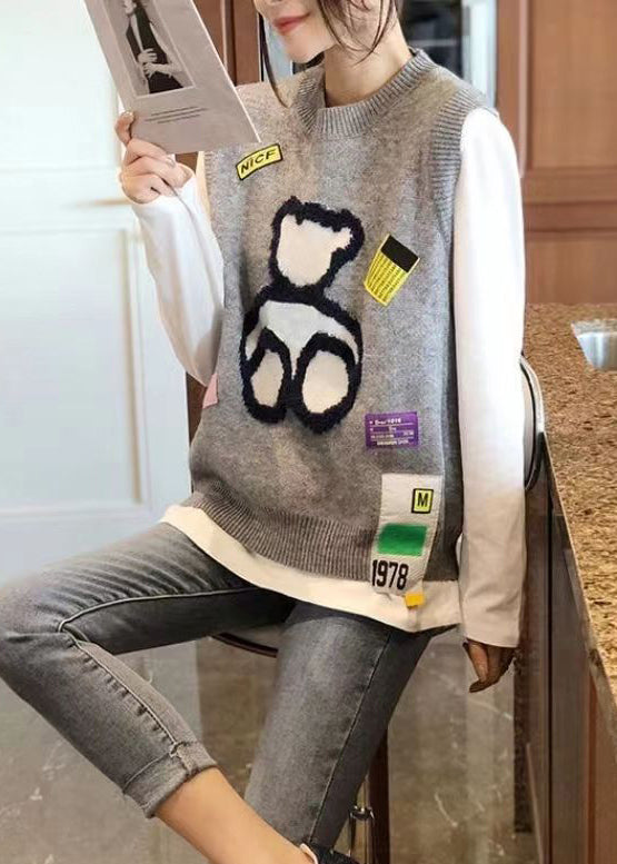 New Style Grey O-neck Vest Little Bear Sleeveless Autumn