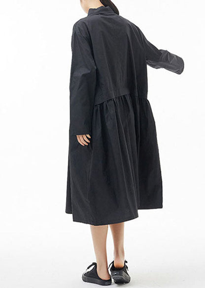 Fine Black Peter Pan Collar Patchwork Shirt Dresses Spring