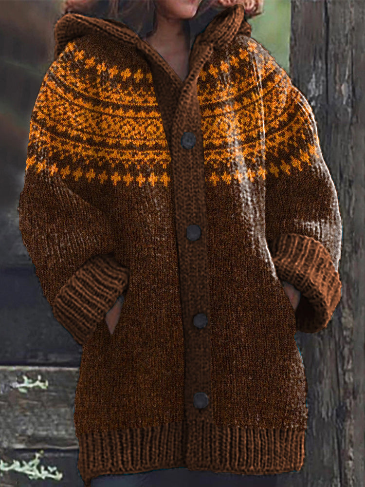 Vintage Geometric Cozy Knit Hooded Cardigan elevenforest