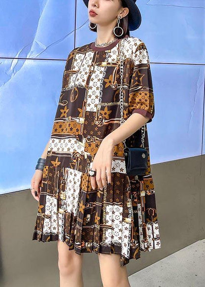 Fine Print O-neck Short Sleeve Vacation Dresses Summer