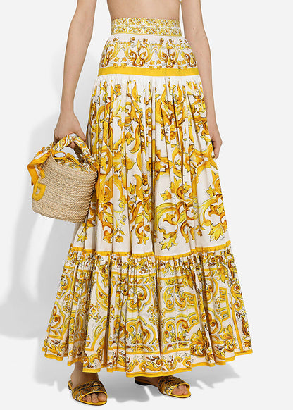 Yellow Print Tank and Skirts Cotton Two Pieces Set Sleeveless