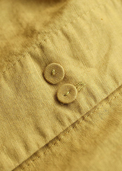 Yellow Peter Pan Collar Button Patchwork Linen Shirts Tops Spring