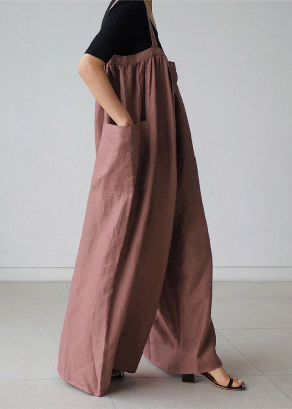 Brown Slash Neck Pockets Jumpsuit Pants Summer
