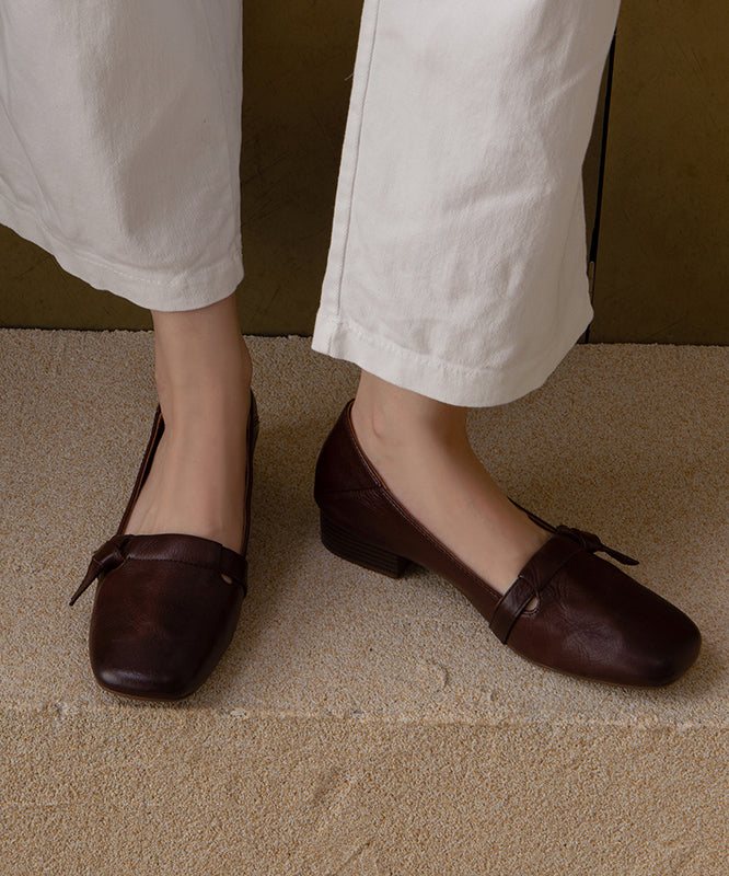 New Brown Comfortable Splicing Flat Shoes Cowhide Leather