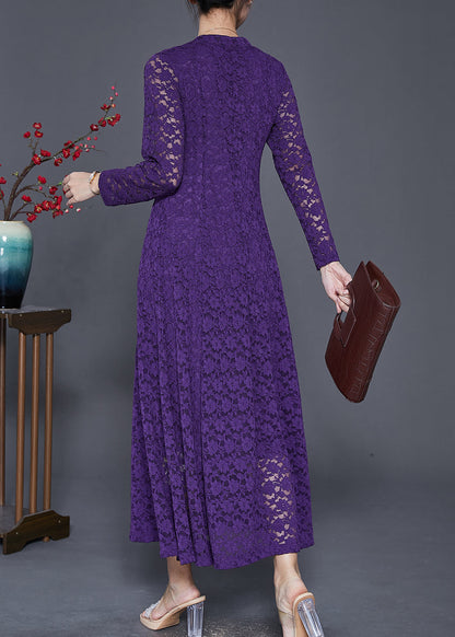 Purple Exra Large Hem Lace Robe Dresses Spring
