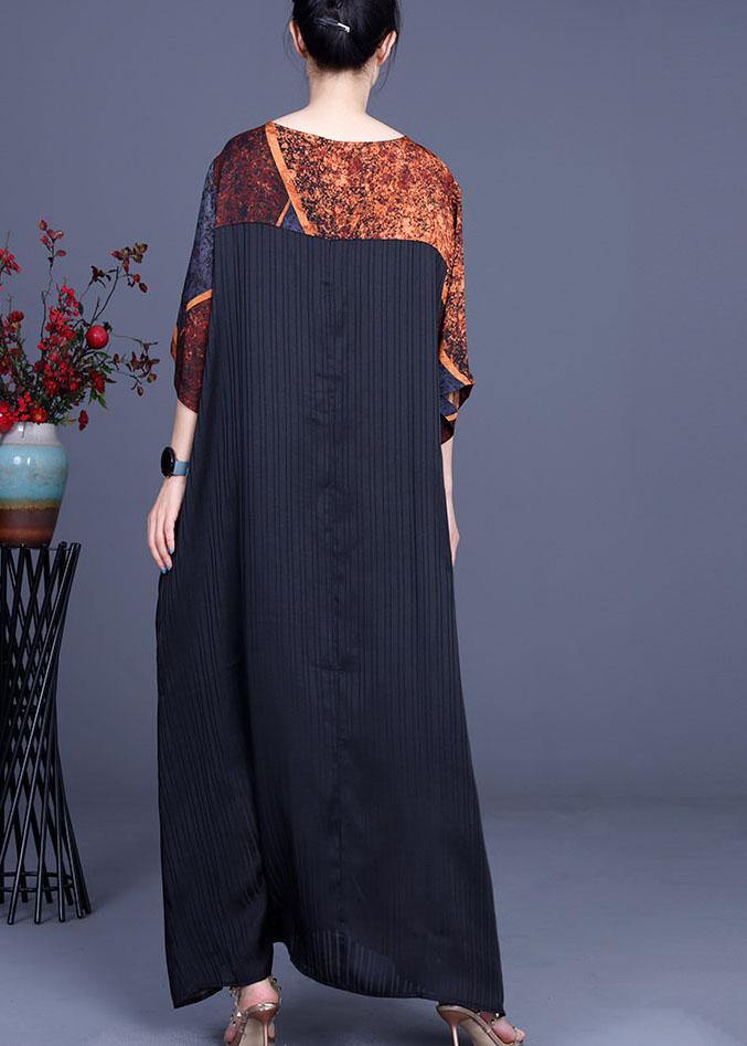 Green Print Patchwork Half Sleeve Silk Dress Summer
