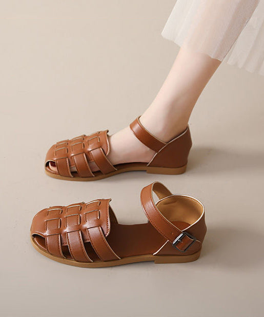 Brown Braid Sandals Buckle Strap Sandals