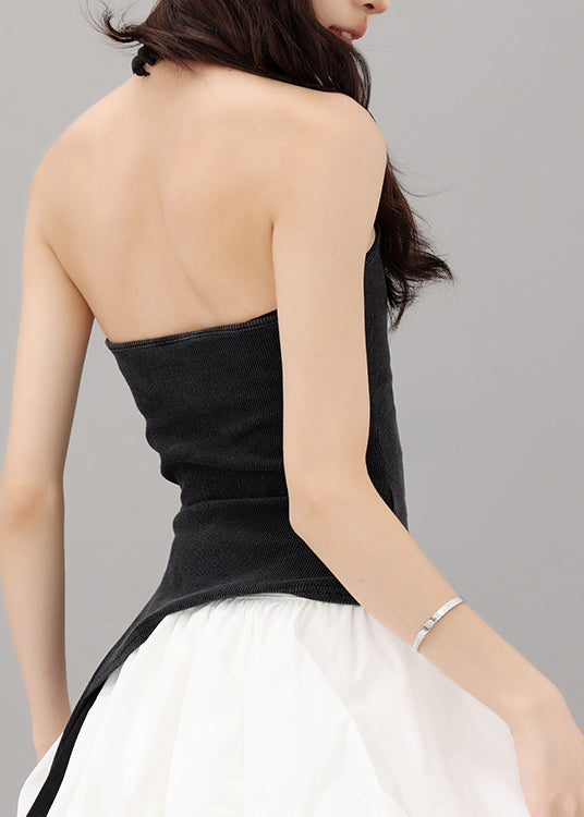 Black Backless Halter Knit Tank Sleeveless