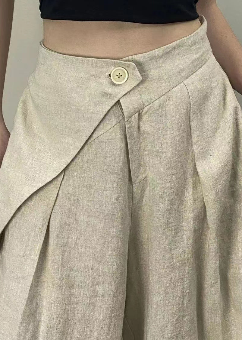Original Design Apricot Pockets Patchwork Linen Wide Leg Pants Spring