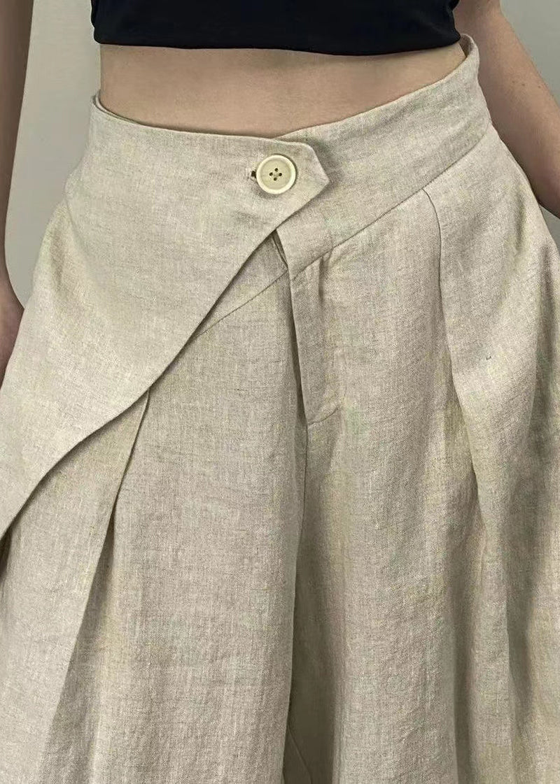 Original Design Apricot Pockets Patchwork Linen Wide Leg Pants Spring