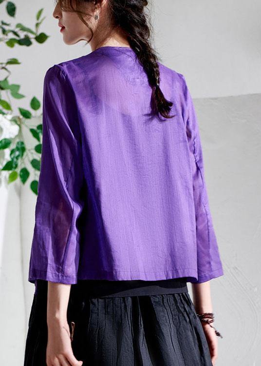 Boutique Purple Tie Waist Asymmetrical Design Summer Ramie Top