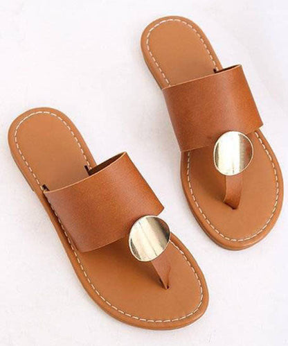 Brown Faux Leather Sequined Splicing Flip Flops Sandals