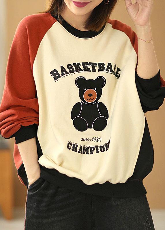 Brick Red Patchwork Graphic Fall Sweatshirt