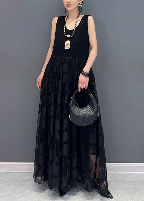 Black Ruffled Lace Up Patchwork Lace Two Piece Set Summer